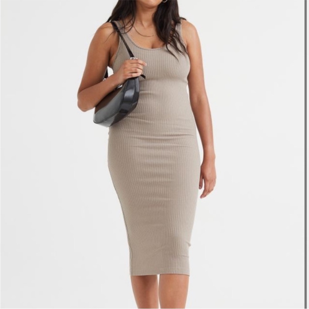 H&M ribbed midi tank dress / size M / taupe